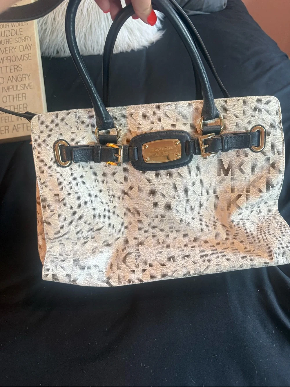 Michael Kors white & Navy blue Logo Satchel
